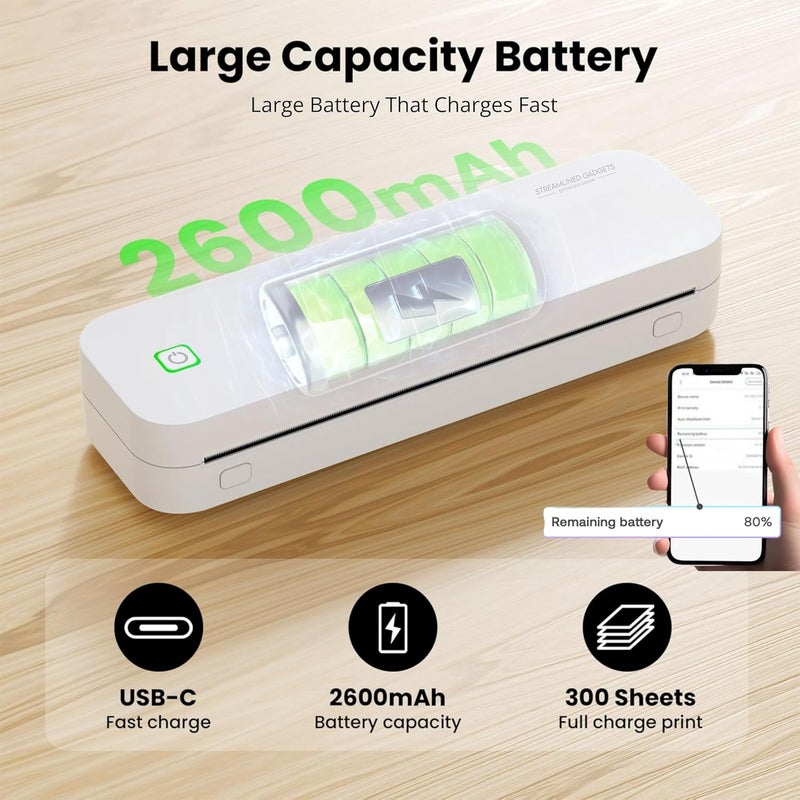 STREAMLINED GADGETS 2025 Portable Wireless Inkless Thermal Printer – Bluetooth Mobile Printer for iPhone, Android, Laptop, Tablet for Home and School– 8.5”x11” w/Free Shockproof Case & 3 Rolls Thermal Paper - Image 5